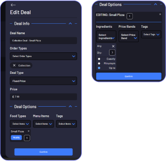 Product management screen showing editing deals